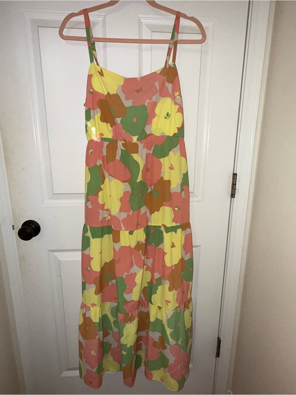 Sleeveless Floral Maxi Dress in Pink, Yellow & Green